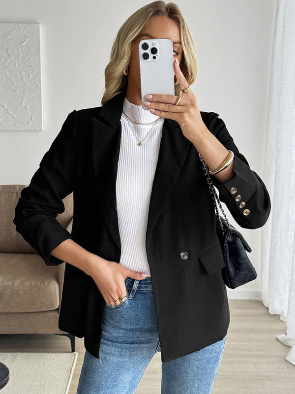 Fashionable, simple and casual commuter suit collar black suit jacket-[Adult]-[Female]-Black-S-2022 Online Blue Zone Planet