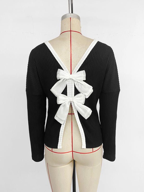New Sexy Backless Bow Design T-shirt-[Adult]-[Female]-2022 Online Blue Zone Planet