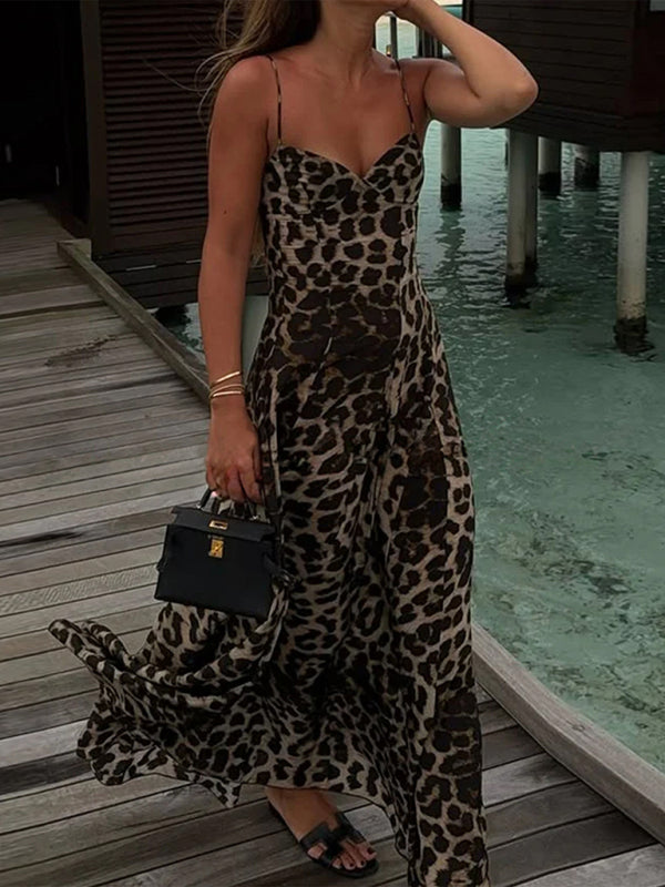y2k hot girl sling leopard print maxi dress-[Adult]-[Female]-2022 Online Blue Zone Planet
