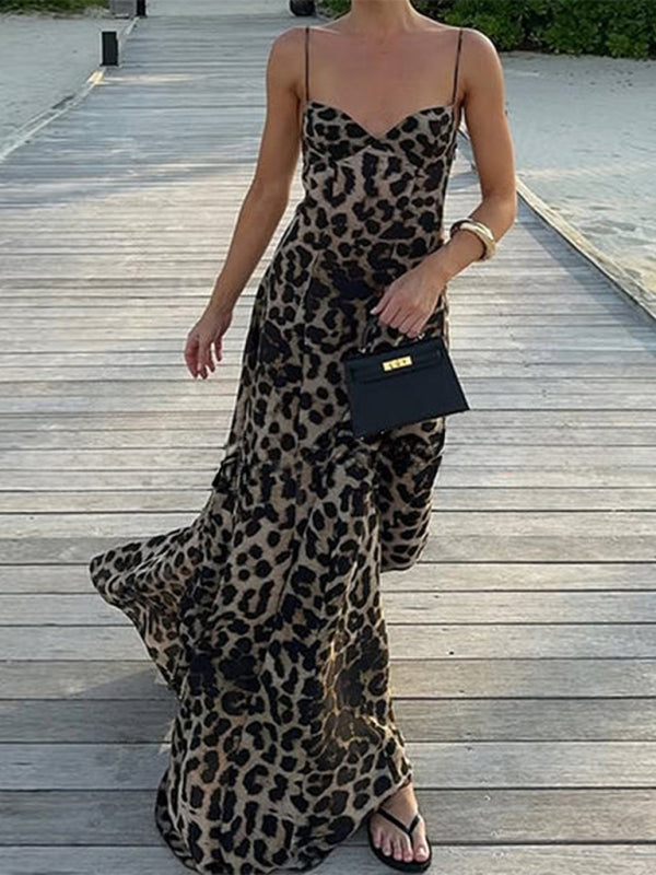 y2k hot girl sling leopard print maxi dress-[Adult]-[Female]-2022 Online Blue Zone Planet
