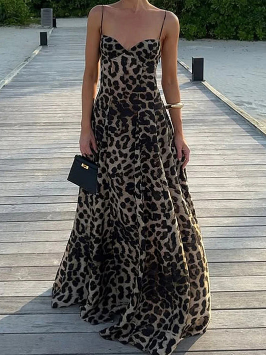 y2k hot girl sling leopard print maxi dress