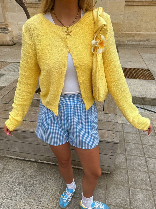 Casual Simple Button Long Sleeve Cardigan-[Adult]-[Female]-2022 Online Blue Zone Planet