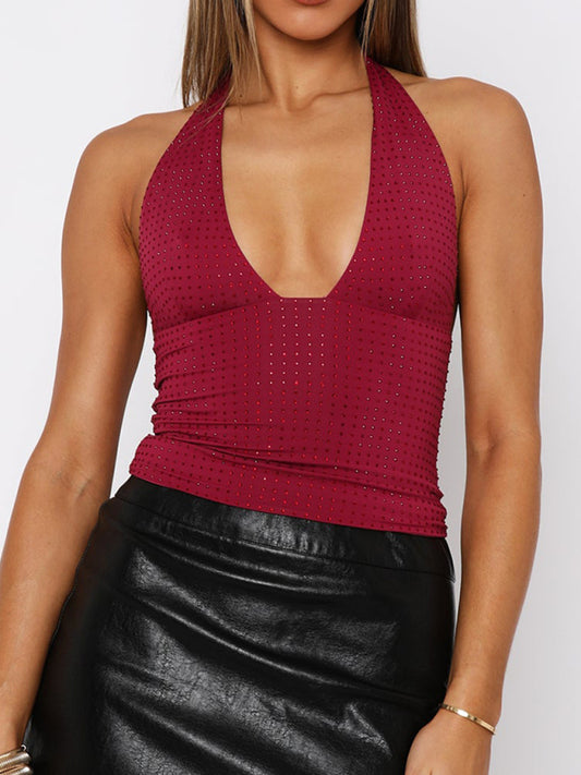 Y2K Sexy Deep V Hot Girl Vest-[Adult]-[Female]-Wine Red-S-2022 Online Blue Zone Planet