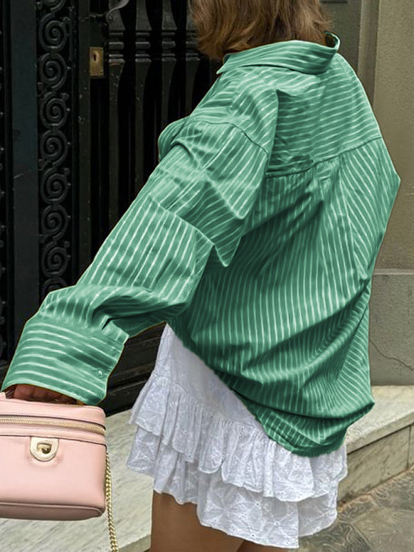 Holiday Button Stripe Long Sleeve Shirt-[Adult]-[Female]-2022 Online Blue Zone Planet