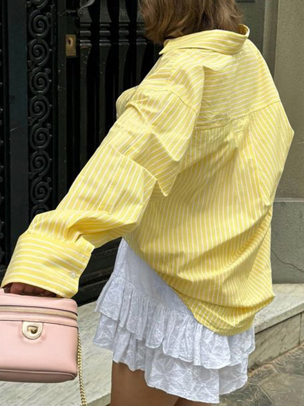 Holiday Button Stripe Long Sleeve Shirt-[Adult]-[Female]-2022 Online Blue Zone Planet