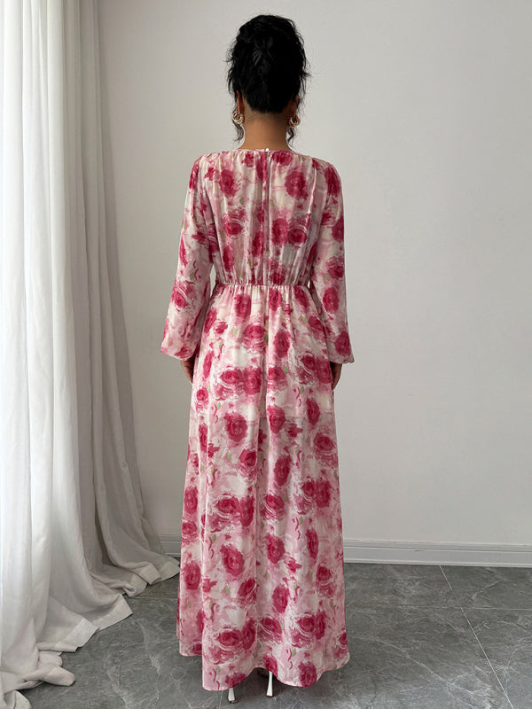 Floral print long sleeve dress-[Adult]-[Female]-2022 Online Blue Zone Planet