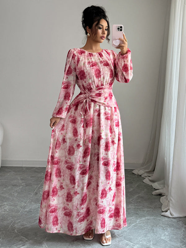 Floral print long sleeve dress-[Adult]-[Female]-2022 Online Blue Zone Planet