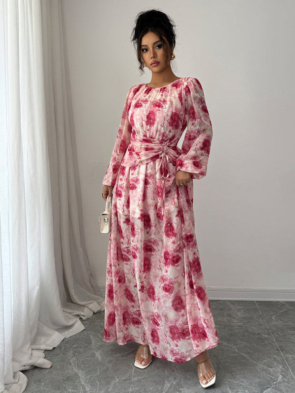 Floral print long sleeve dress-[Adult]-[Female]-2022 Online Blue Zone Planet