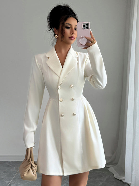 Elegant Button Long Sleeve Short Dress-[Adult]-[Female]-Cracker khaki-S-2022 Online Blue Zone Planet