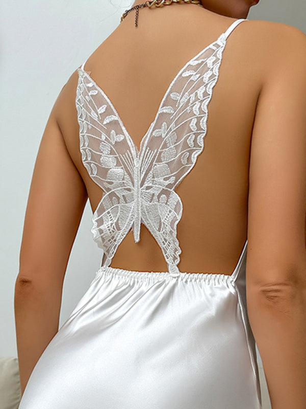 Suspender Nightdress Sexy Butterfly Homewear Comfortable Suspender Nightgown-[Adult]-[Female]-2022 Online Blue Zone Planet