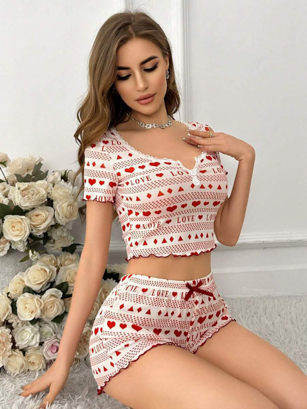 New knitted short-sleeved shorts pajamas home clothes-[Adult]-[Female]-2022 Online Blue Zone Planet