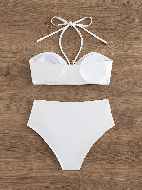 Solid color starfish style sexy bikini lace-up tube top high waist swimsuit-[Adult]-[Female]-2022 Online Blue Zone Planet