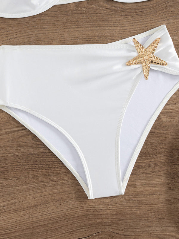 Solid color starfish style sexy bikini lace-up tube top high waist swimsuit-[Adult]-[Female]-2022 Online Blue Zone Planet