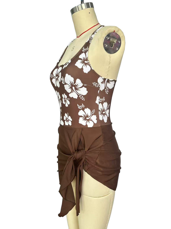 Sexy slim skirt-style printed one-piece swimsuit bikini-[Adult]-[Female]-2022 Online Blue Zone Planet