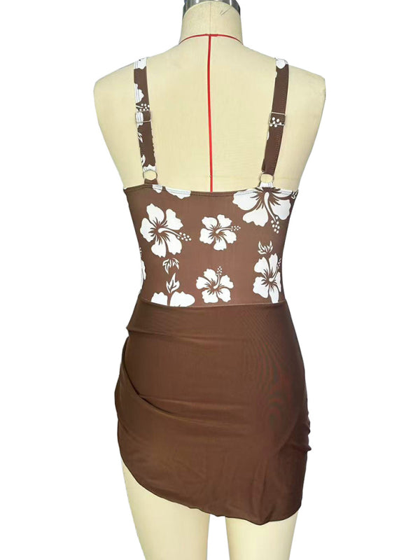 Sexy slim skirt-style printed one-piece swimsuit bikini-[Adult]-[Female]-2022 Online Blue Zone Planet