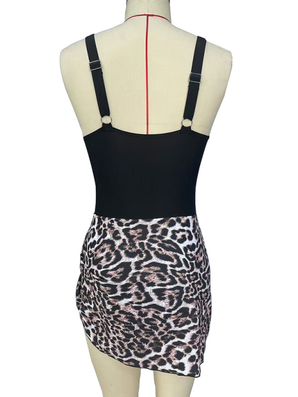 Sexy slim skirt-style leopard print one-piece swimsuit bikini-[Adult]-[Female]-2022 Online Blue Zone Planet