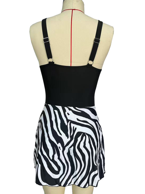 Sexy slim skirt style zebra print one-piece swimsuit bikini-[Adult]-[Female]-2022 Online Blue Zone Planet