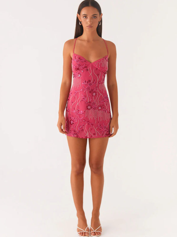 Women's sequin embroidered skirt sexy backless suspender dress-TOPS / DRESSES-[Adult]-[Female]-2022 Online Blue Zone Planet