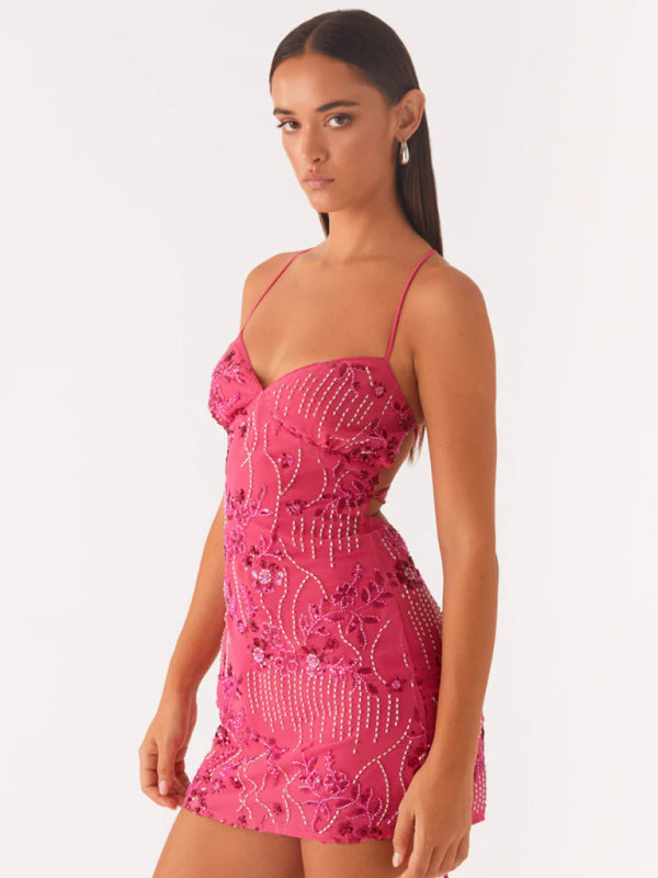 Women's sequin embroidered skirt sexy backless suspender dress-TOPS / DRESSES-[Adult]-[Female]-Rose-S-2022 Online Blue Zone Planet