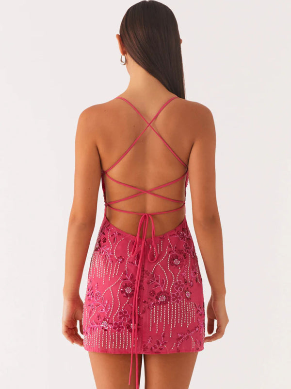 Women's sequin embroidered skirt sexy backless suspender dress-TOPS / DRESSES-[Adult]-[Female]-2022 Online Blue Zone Planet