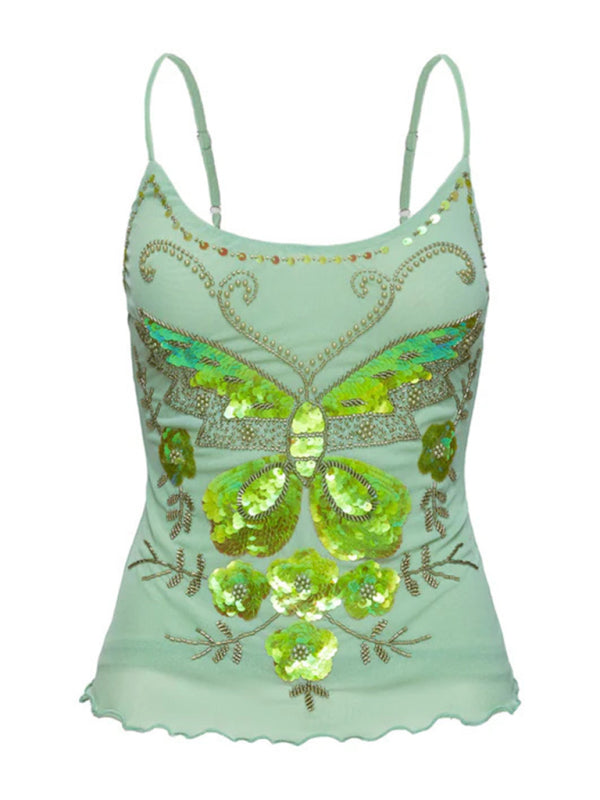 Sequin Embroidered Camisole Sexy Hottie Top-[Adult]-[Female]-2022 Online Blue Zone Planet