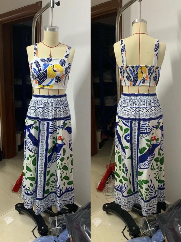 Women's Printed Fashion Sexy Suspender + Skirt Set-[Adult]-[Female]-2022 Online Blue Zone Planet