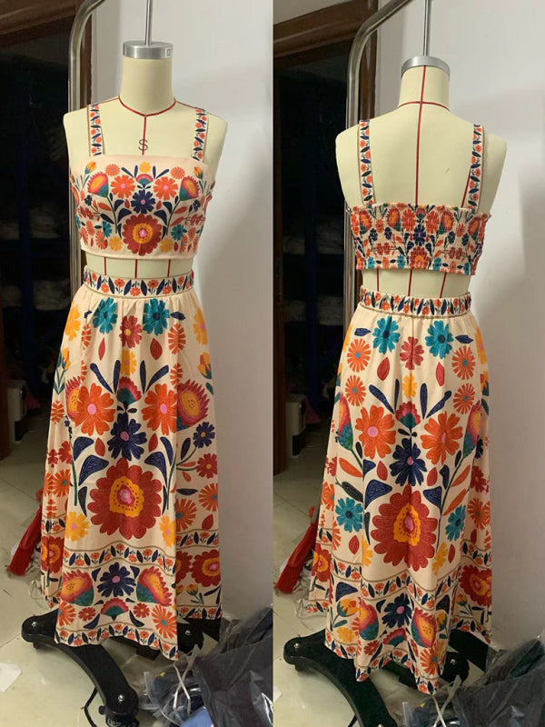Women's Printed Fashion Sexy Suspender + Skirt Set-[Adult]-[Female]-2022 Online Blue Zone Planet