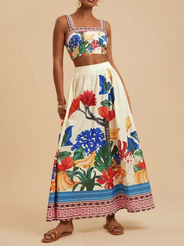 Women's Printed Fashion Sexy Suspender + Skirt Set-[Adult]-[Female]-White-S-2022 Online Blue Zone Planet
