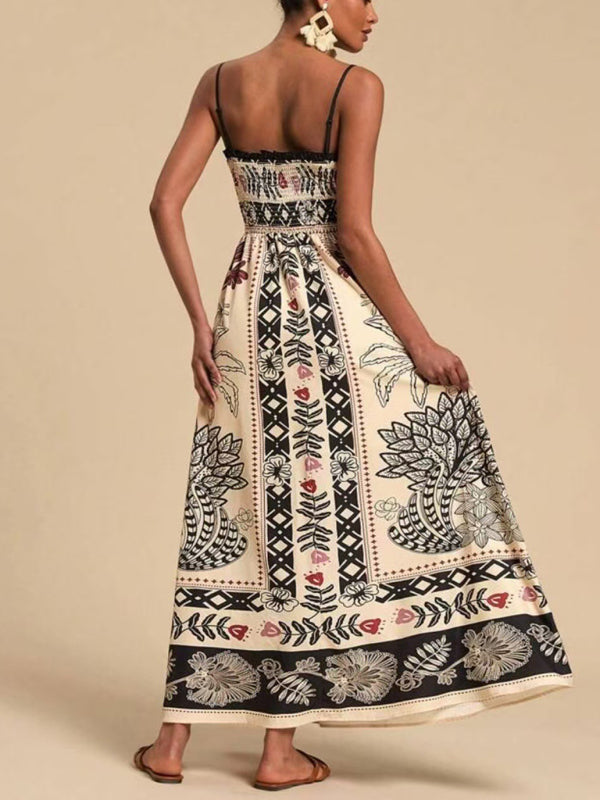 Floral print sleeveless waisted resort dress-TOPS / DRESSES-[Adult]-[Female]-2022 Online Blue Zone Planet