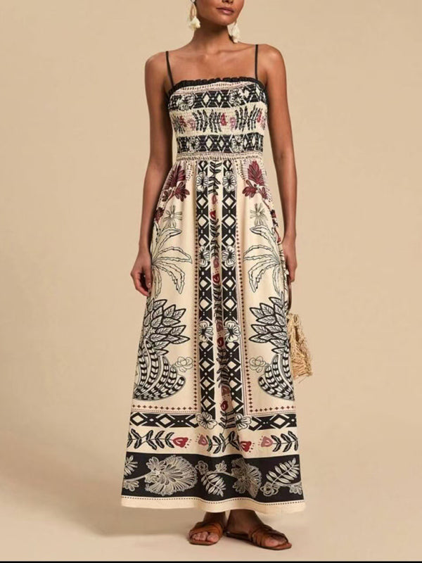 Floral print sleeveless waisted resort dress-TOPS / DRESSES-[Adult]-[Female]-2022 Online Blue Zone Planet
