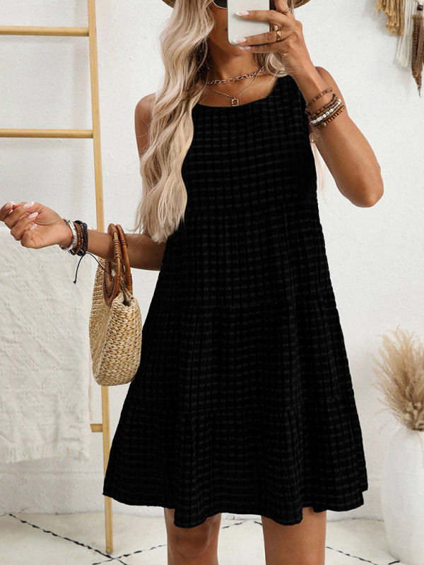 Women's Loose Casual Sleeveless Plaid Dress-TOPS / DRESSES-[Adult]-[Female]-2022 Online Blue Zone Planet