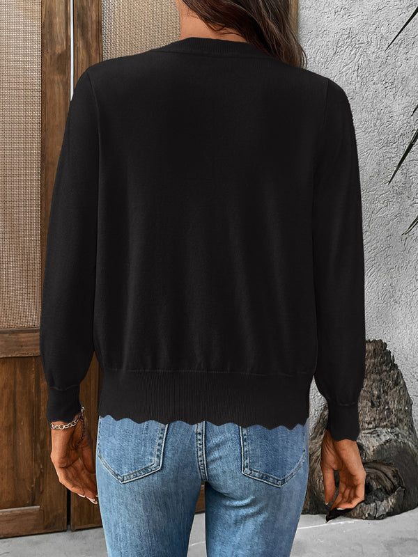 New V-neck long-sleeved knitted cardigan solid color jacket-[Adult]-[Female]-2022 Online Blue Zone Planet