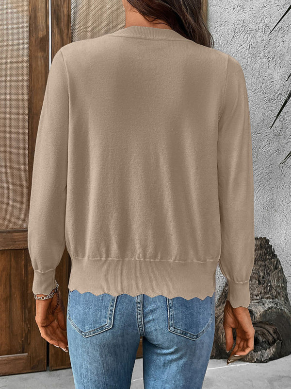 New V-neck long-sleeved knitted cardigan solid color jacket-[Adult]-[Female]-2022 Online Blue Zone Planet