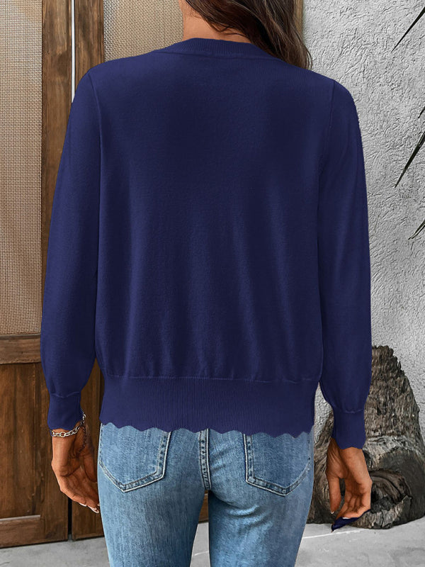New V-neck long-sleeved knitted cardigan solid color jacket-[Adult]-[Female]-2022 Online Blue Zone Planet