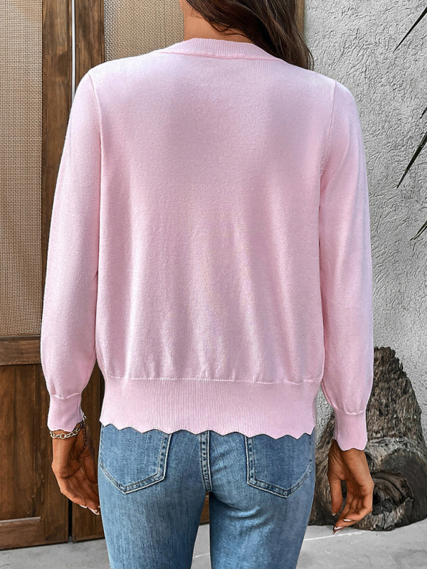 New V-neck long-sleeved knitted cardigan solid color jacket-[Adult]-[Female]-2022 Online Blue Zone Planet