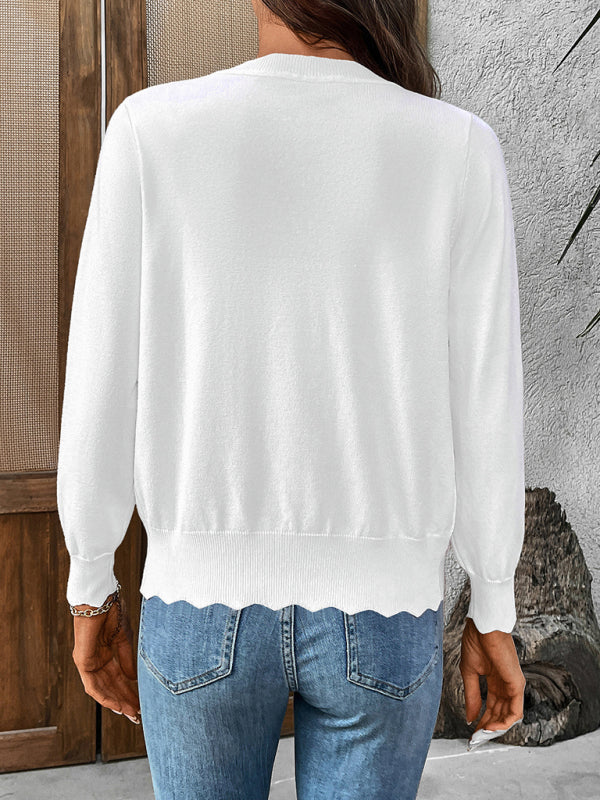 New V-neck long-sleeved knitted cardigan solid color jacket-[Adult]-[Female]-2022 Online Blue Zone Planet