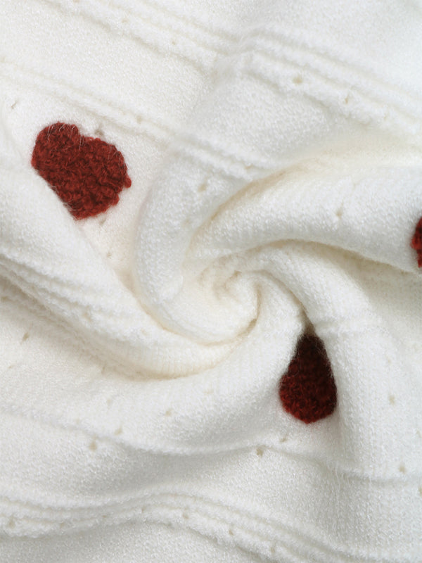 Heart Jacquard Sweater Contrast Color Cardigan Knitted Jacket-[Adult]-[Female]-2022 Online Blue Zone Planet