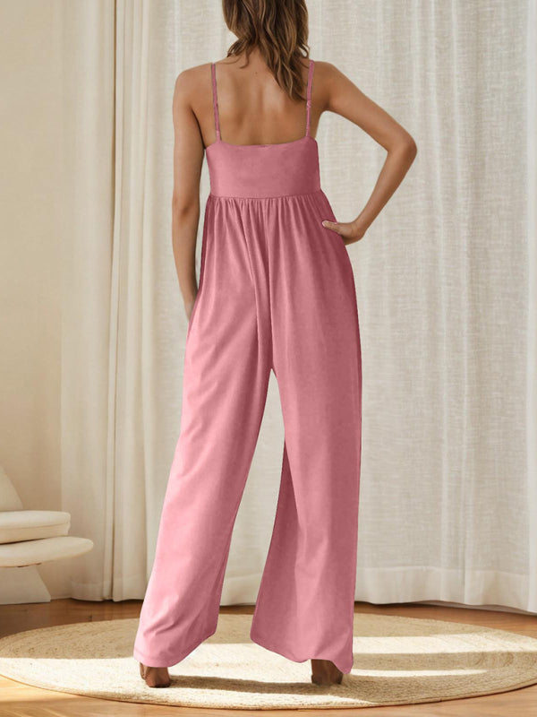 Women'S Casual Suspender Sleeveless Square Neck Wide Leg Jumpsuit-[Adult]-[Female]-2022 Online Blue Zone Planet