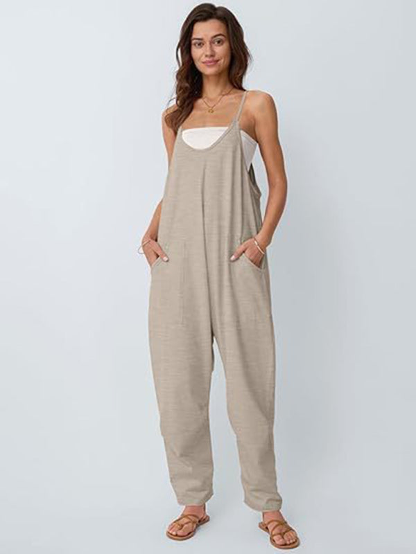 Women'S Casual Suspender Overalls-[Adult]-[Female]-Khaki-S-2022 Online Blue Zone Planet