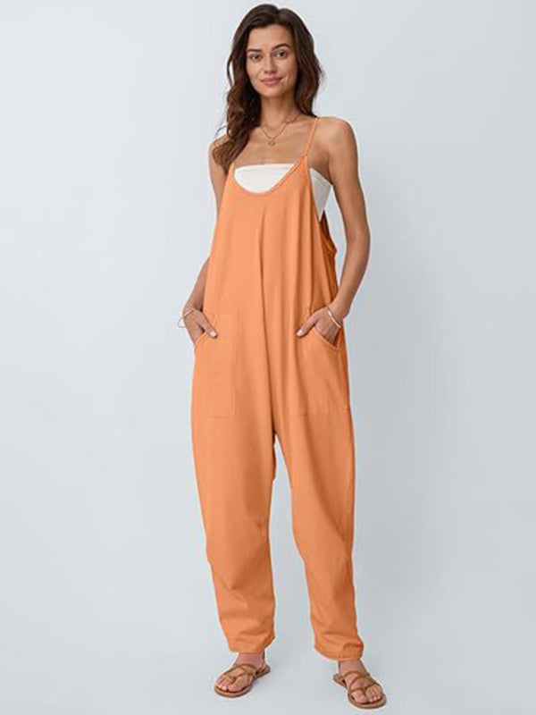 Women'S Casual Suspender Overalls-[Adult]-[Female]-Orange-S-2022 Online Blue Zone Planet