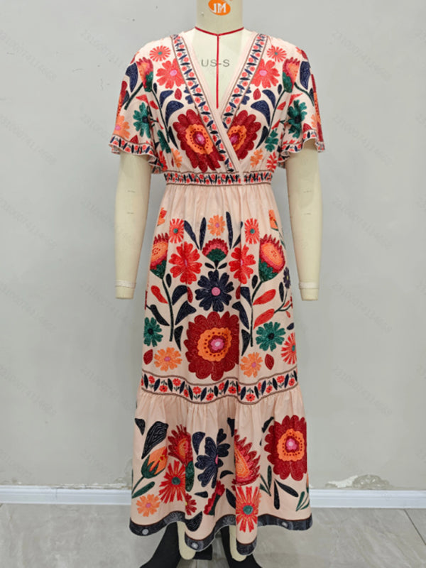 V-neck floral print dress-TOPS / DRESSES-[Adult]-[Female]-2022 Online Blue Zone Planet