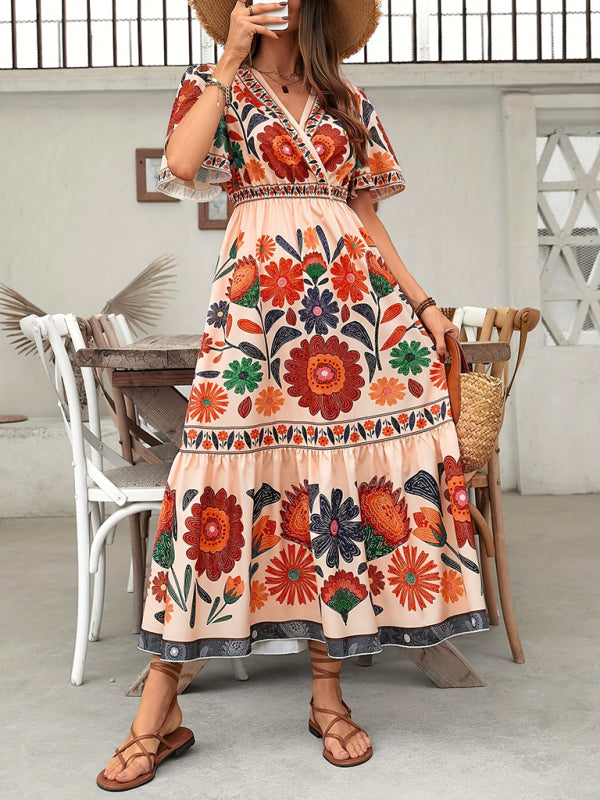 V-neck floral print dress-TOPS / DRESSES-[Adult]-[Female]-2022 Online Blue Zone Planet