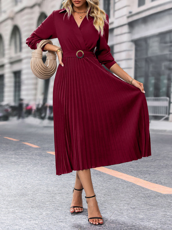 Fashionable and simple solid color lapel dress-TOPS / DRESSES-[Adult]-[Female]-2022 Online Blue Zone Planet