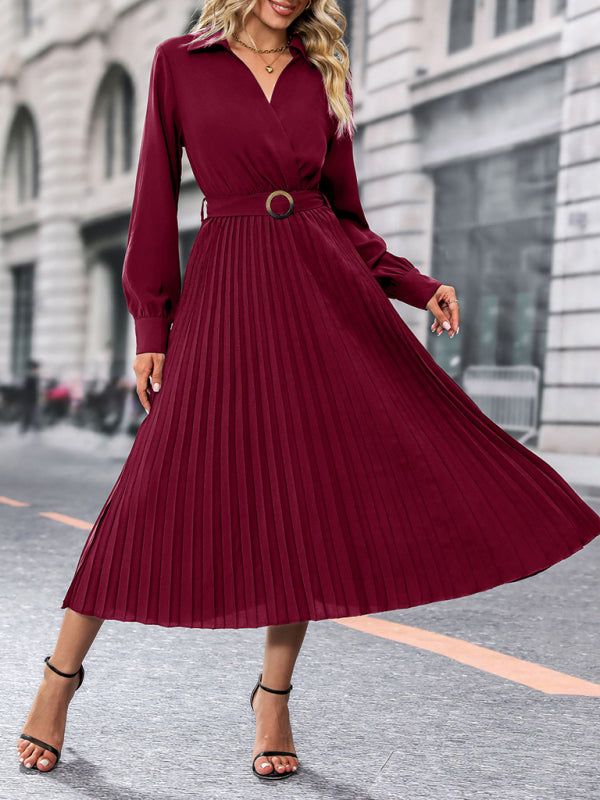 Fashionable and simple solid color lapel dress-TOPS / DRESSES-[Adult]-[Female]-Wine Red-S-2022 Online Blue Zone Planet