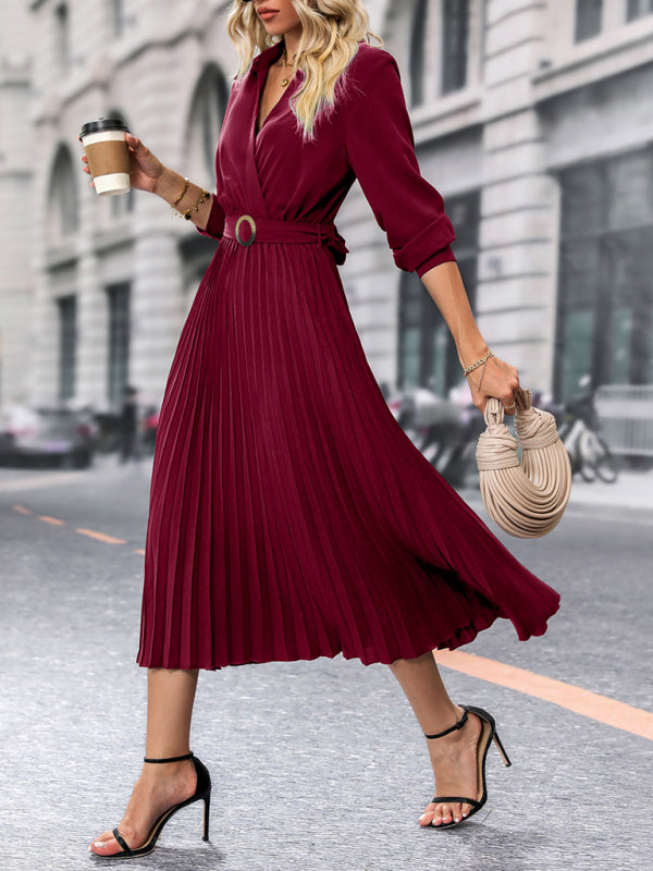 Fashionable and simple solid color lapel dress-TOPS / DRESSES-[Adult]-[Female]-2022 Online Blue Zone Planet