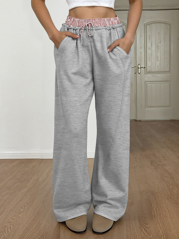 New contrast color stitching straight trousers casual pants-[Adult]-[Female]-Grey-S-2022 Online Blue Zone Planet
