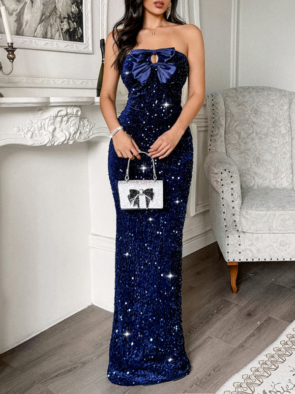 Elegant evening gown strapless sexy long dress-TOPS / DRESSES-[Adult]-[Female]-Champlain color-S-2022 Online Blue Zone Planet