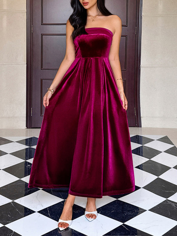 Strapless solid color long dress-TOPS / DRESSES-[Adult]-[Female]-2022 Online Blue Zone Planet