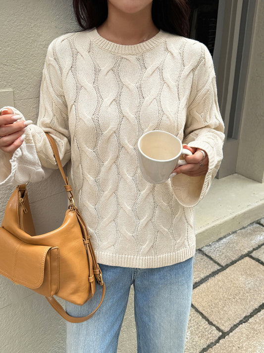 Casual simple long-sleeved solid color sweater-TOPS / DRESSES-[Adult]-[Female]-Cracker khaki-S-2022 Online Blue Zone Planet