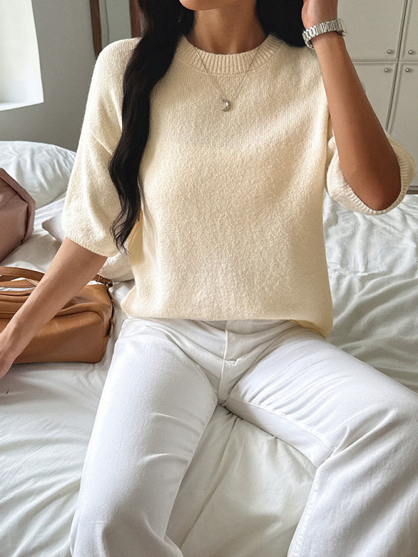Casual vacation short-sleeved sweater-TOPS / DRESSES-[Adult]-[Female]-Camel-S-2022 Online Blue Zone Planet